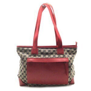 Gucci GG Canvas Tote Bag Leather Beige Red